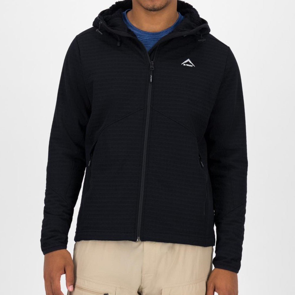 K-WAY MEN’S GRID HOODED FLEECE JACKET