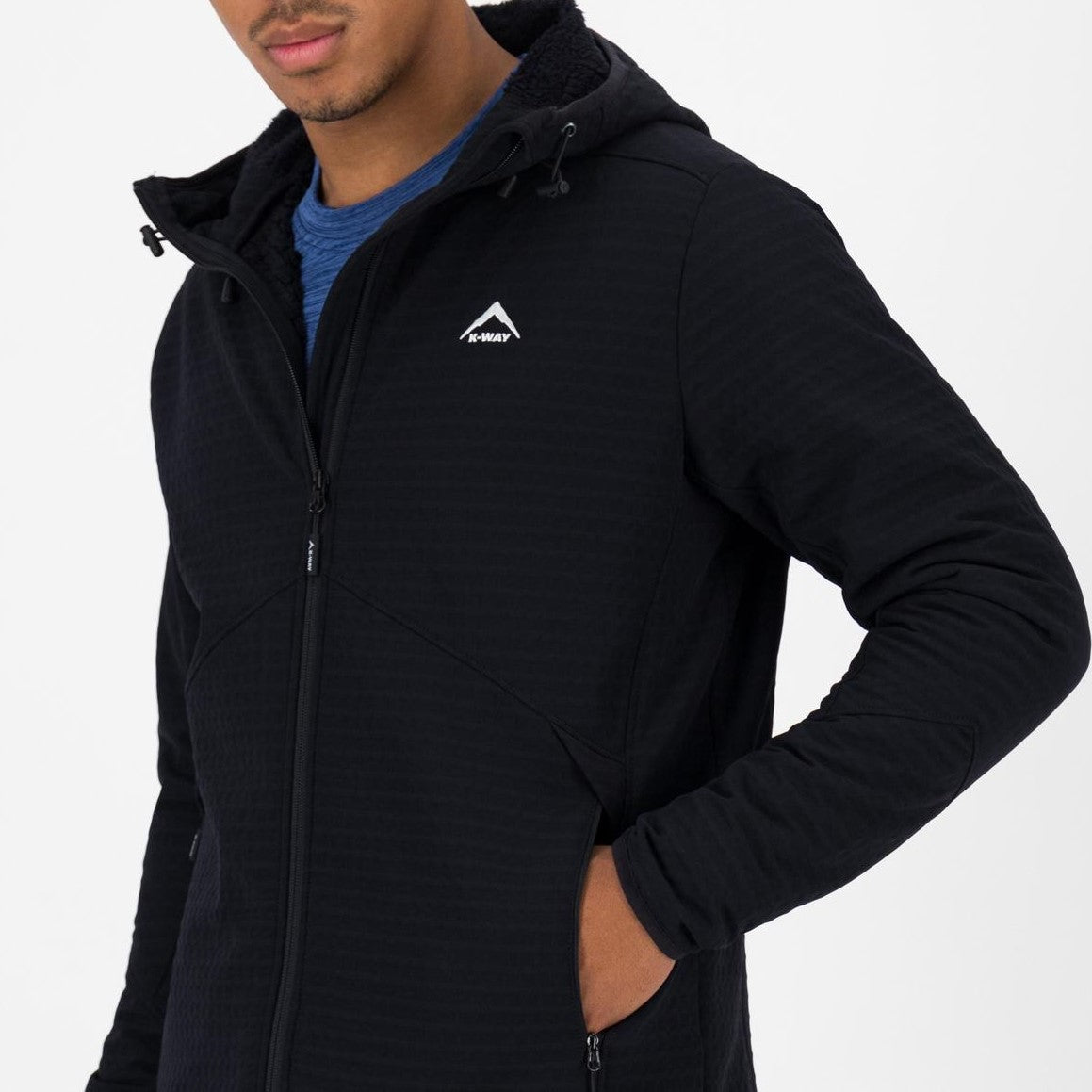 K-WAY MEN’S GRID HOODED FLEECE JACKET