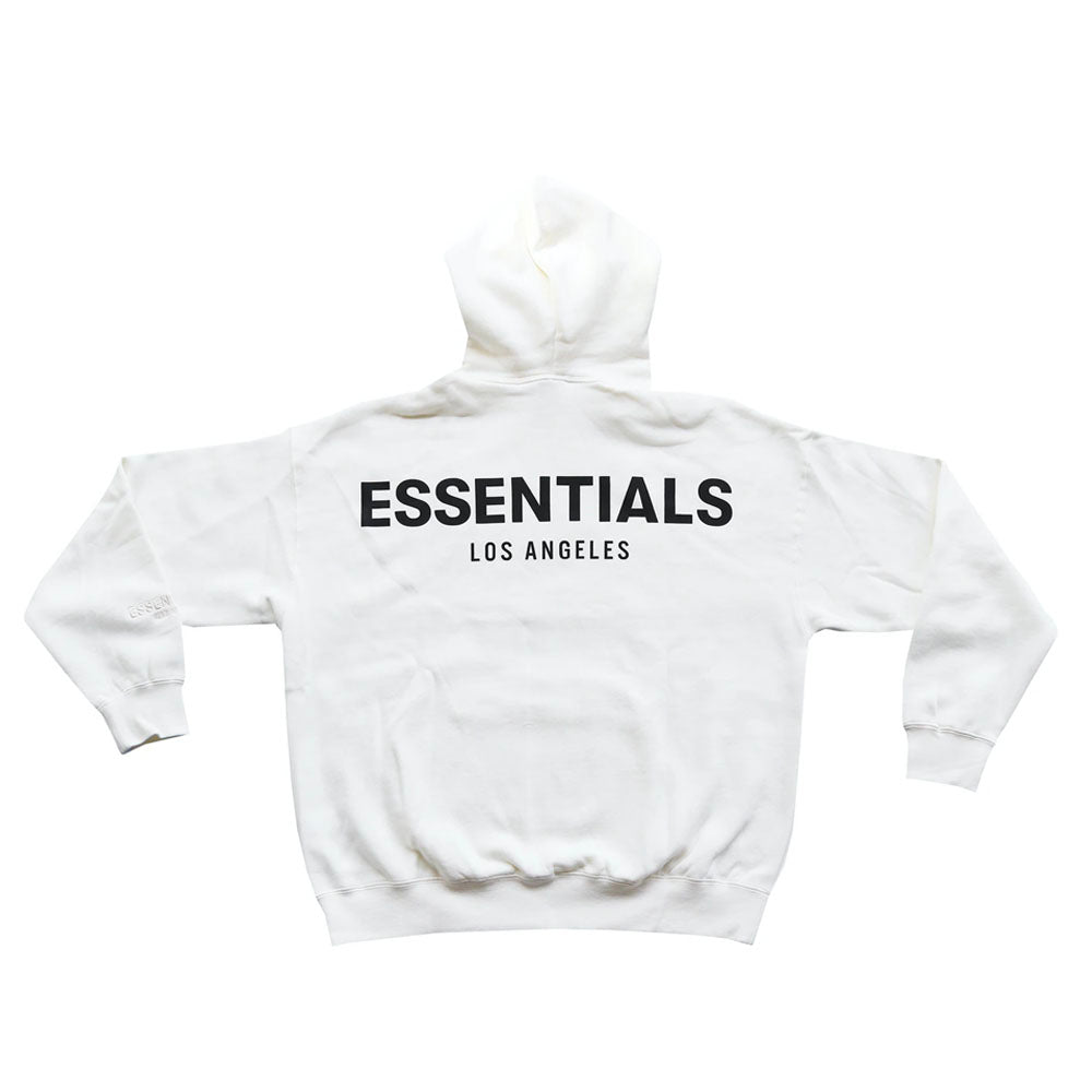 FOG ESSENTIALS LOS ANGELES EXCLUSIVE REFLECTIVE LOGO WHITE HOODIE -