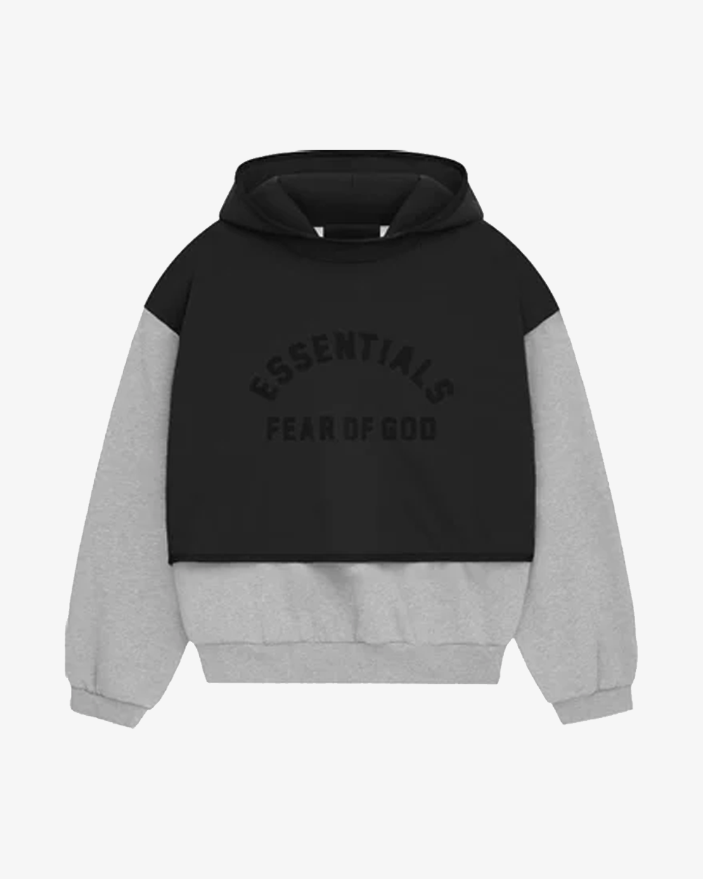 FOG ESSENTIALS FW24 LAYERED NYLON FLEECE HOODIE JET BLACK / LIGHT HEATHER