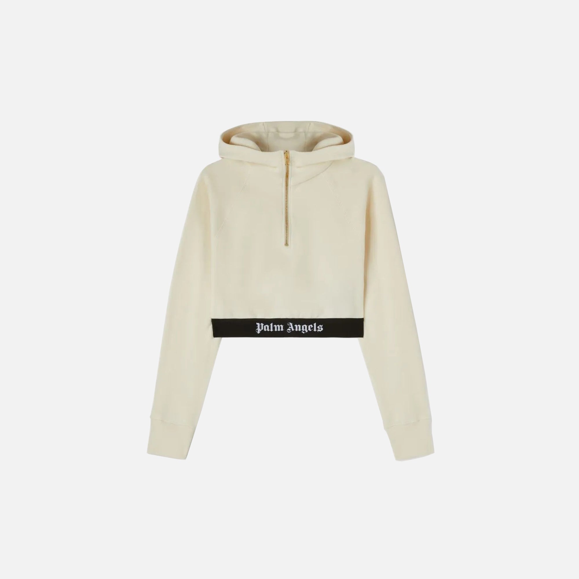 Palm Angels Logo Tape Zipped Hoodie - Off White / Black